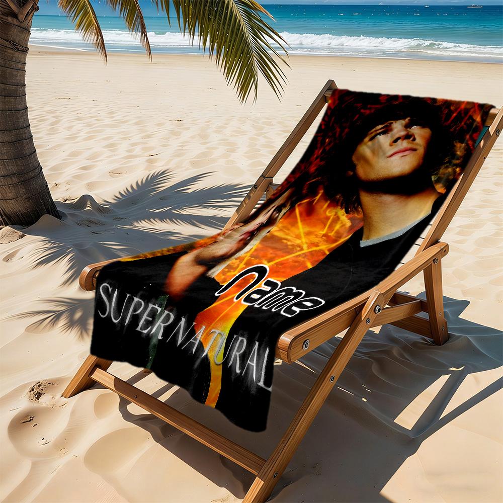 Supernatural Adventure Customize Text Beach Towel Super Soft & Absorbent Perfect for Traveling Yoga Camping and Swimming