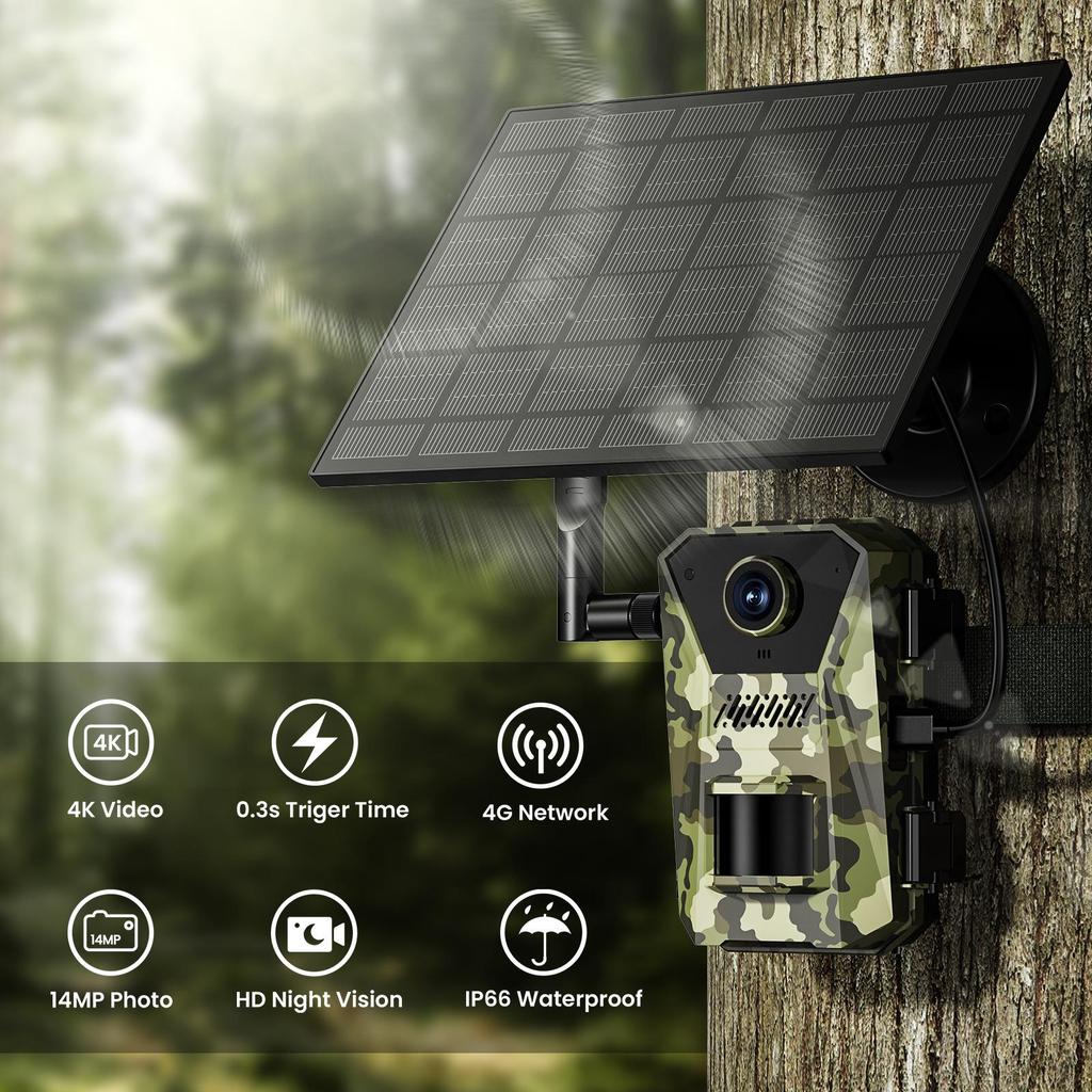F8 4G Solar HD Infrared Night Vision PIR Sensor Wildlife Camera