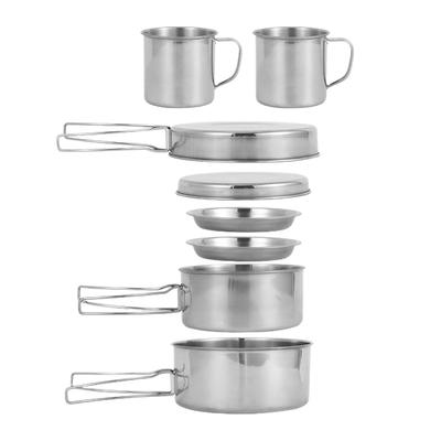 8Pcs Outdoor Stainless Steel Cookware Set Portable Bowl for Hiking, Camping, Barbecue, Foldable Combination Set for 5-6 People