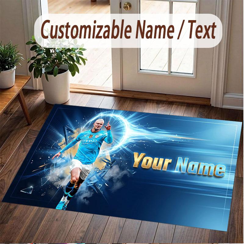 Custom Rug Erling Haaland Pattern Print Name Text Soft Non‑Slip Floor Carpet for Home Indoor Decoration