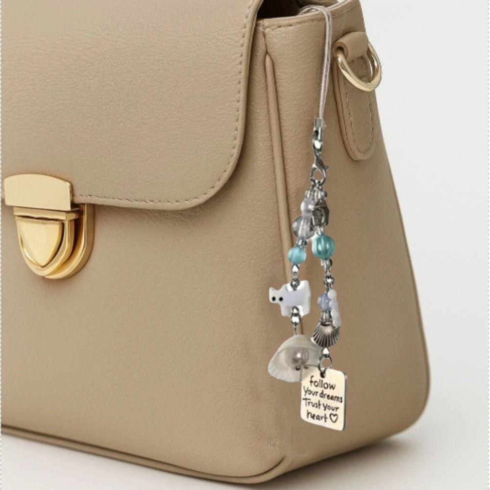 5PCS Zinc Zinc Alloy Beaded Cat Pendant Imitation Pearl Keyring Sweet Shell Pearl Phone Lanyard  Beach