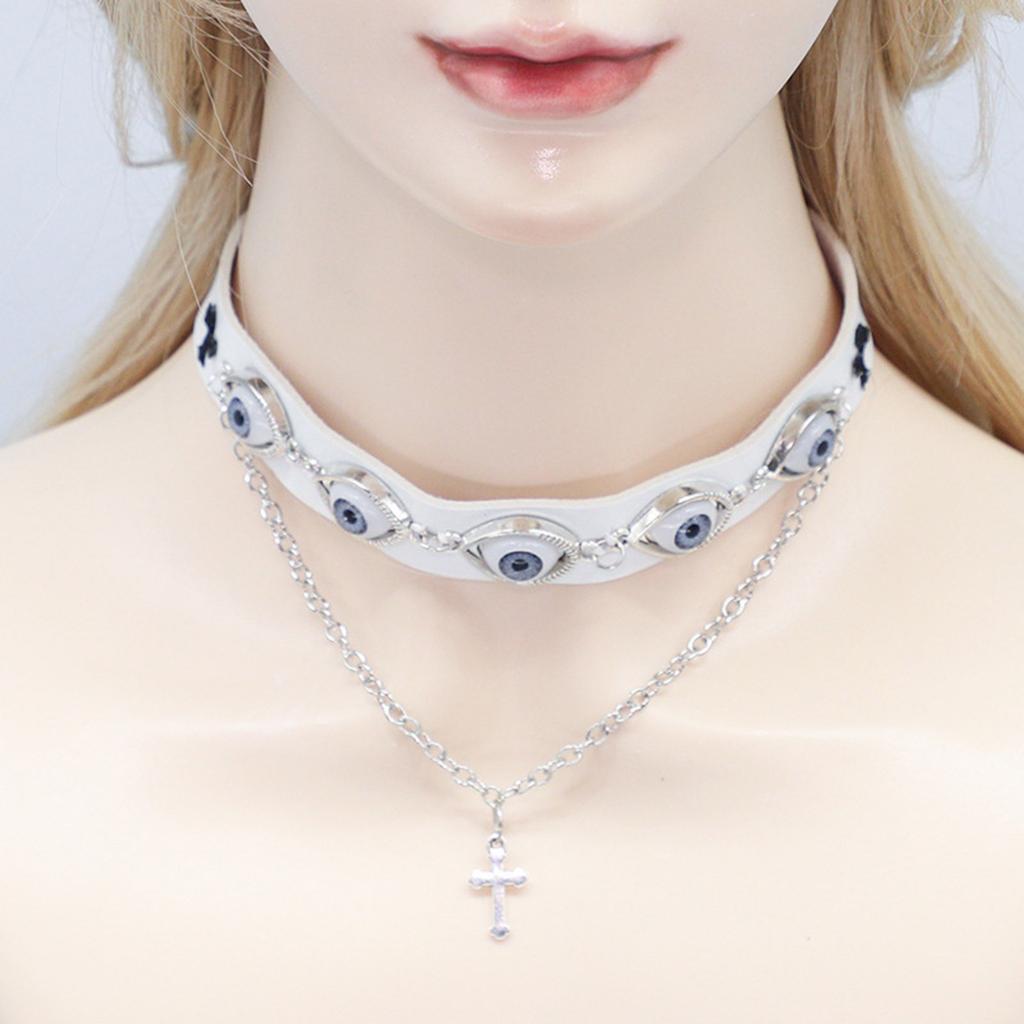 Eye of the Demon Choker Necklace Unique Horror Themed Evil Eye Choker Durable PU and Alloy Neckband for Parties