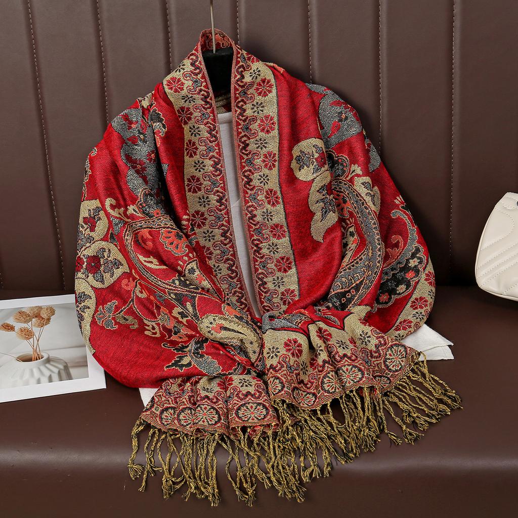 Muslim Paisley Shawl Thin Pashmina Long Tassels Scarf Vintage Cashew Jacquard Printed Stoles Islam Foulard Tippet