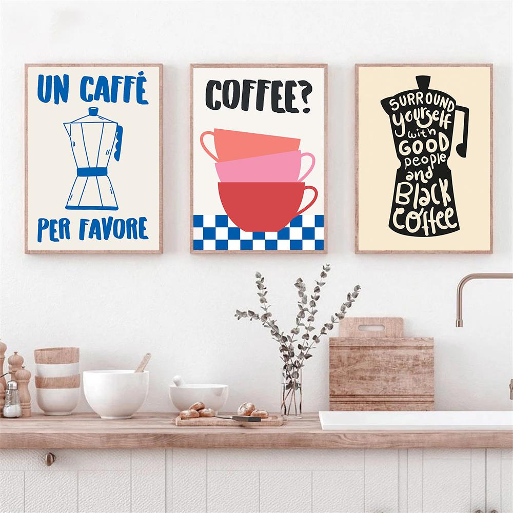 Modern Trendy Retro Vintage Chic Coffee Espresso Wall Art Prints Canvas Painting Poster Picture for Office Kitchen Home Decor