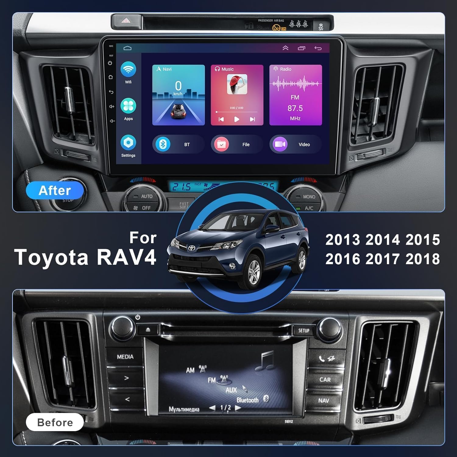 Автомагнитола 4G+64GB для Toyota RAV4 2013-2018, Android 13, CarPlay, Android Auto, 10,1-дюймовый сенсорный IPS-экран. United States