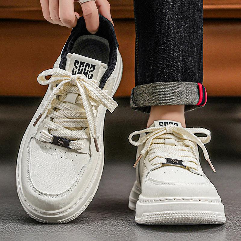 New Spring Casual Leather Board Shoes Youth Sports Thick Soles Increase