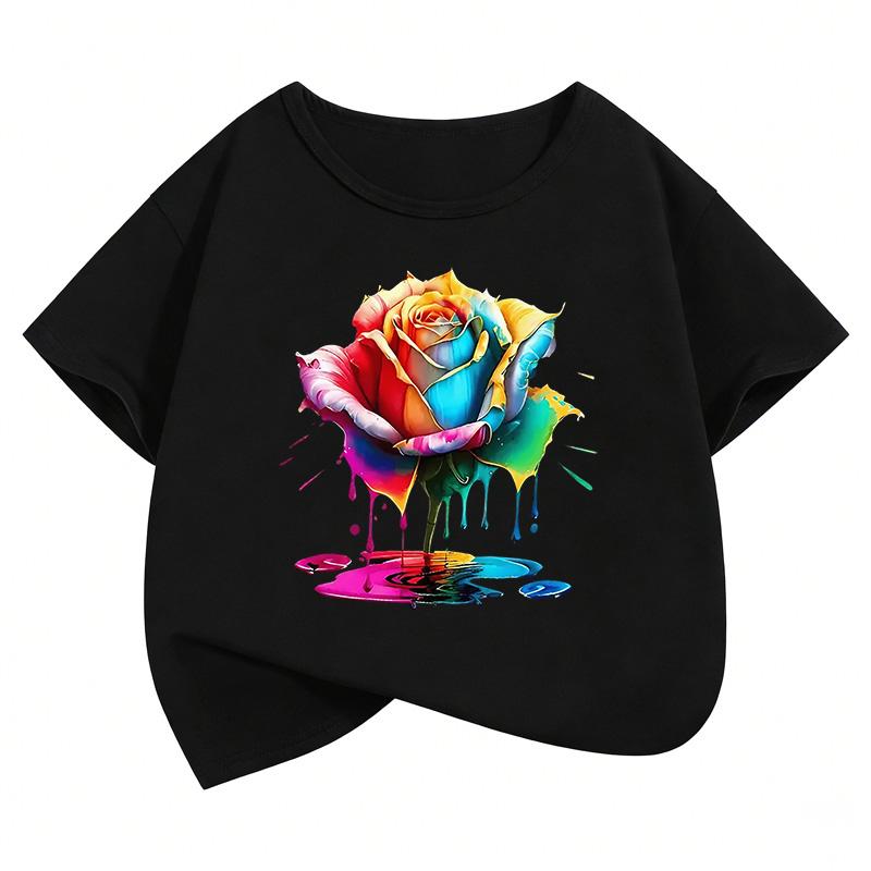 

Яркий Цветочный Дизайн Цветочный Готический Футболки Мода Дети Детская Футболка Мальчики Девочки Лето Весна Повседневный Верх Футболка 100