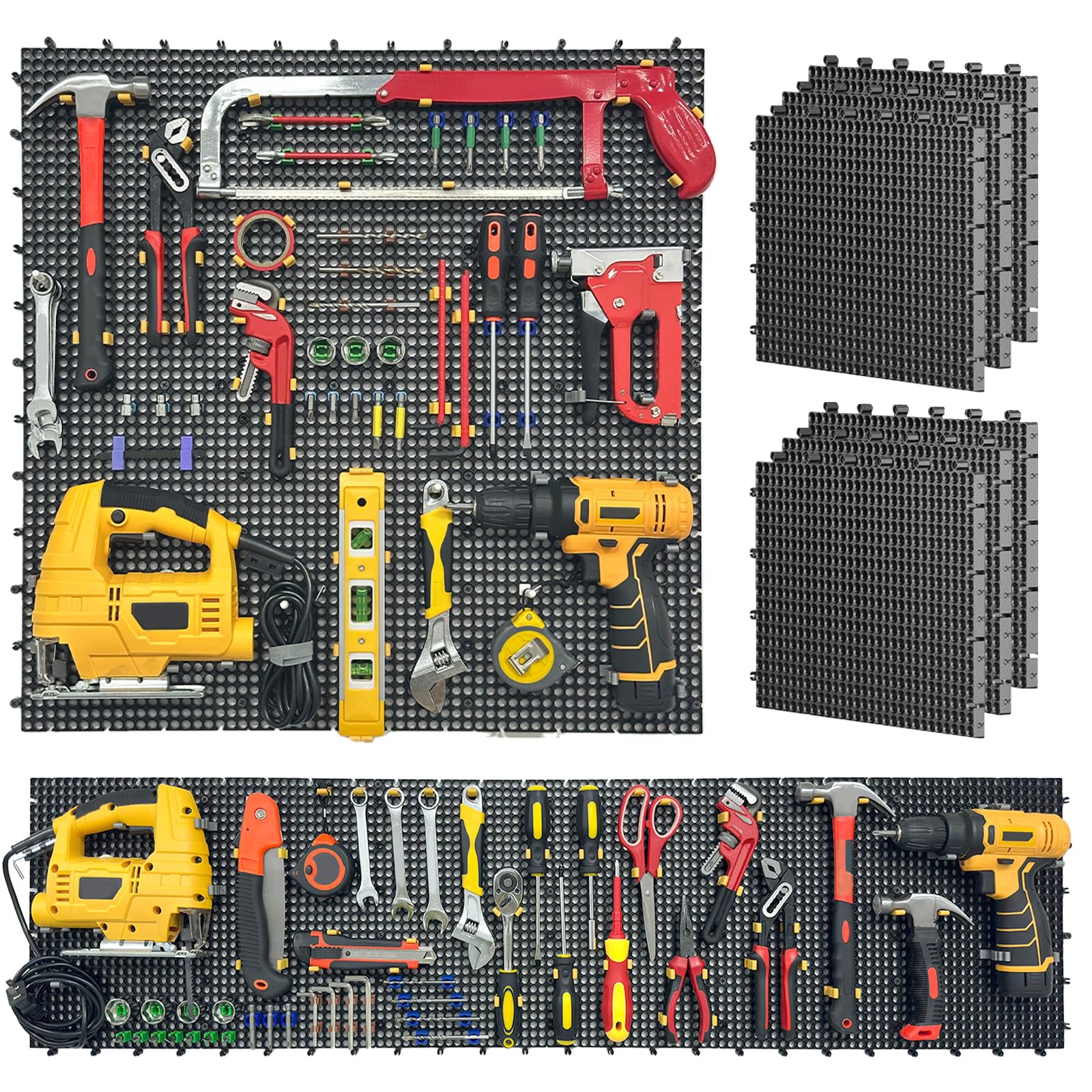 

XIELING Pegboard Wall Mount Storage Kit, 6 Panels (90 x 40cm), Black, with 200 Hooks & Accessories, High Load Capacity, Rustproof, Scratch-Resistant,