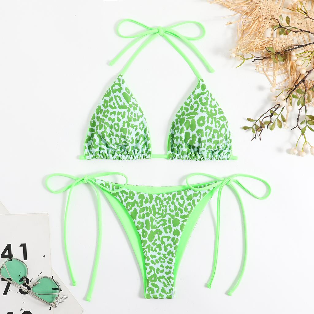 European and American Nylon Double-sided Printing Women's Sexy Lace-up Triangle Bikini Swimsuit Swimsuit