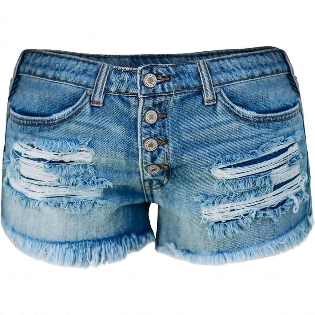 2026 Women's High-Waisted Fringed Ripped Denim Shorts - Versatile American Trend Fashion.