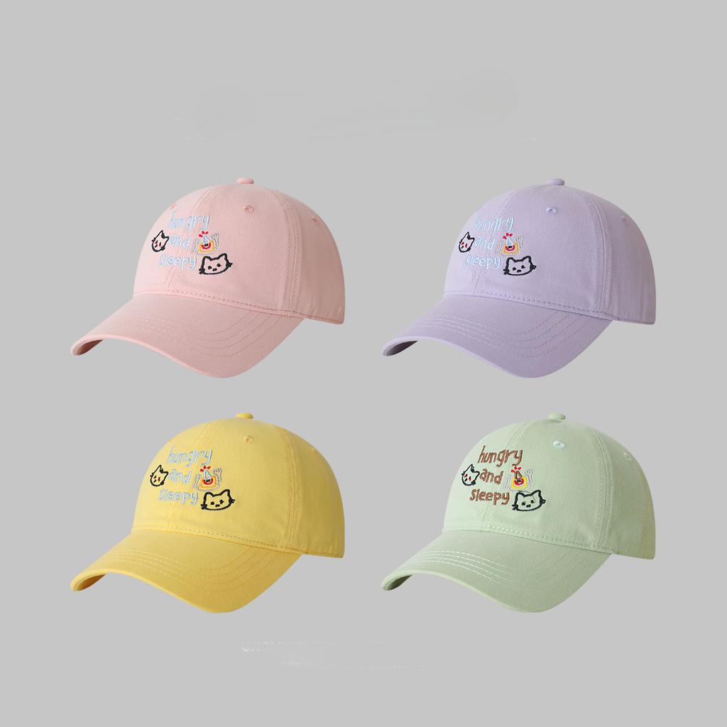 Spring and Summer Sweet Macaron Color Baseball Hat for Women Korean Version Sunshade Cartoon Cute Kitten Sunshade Baseball Hat