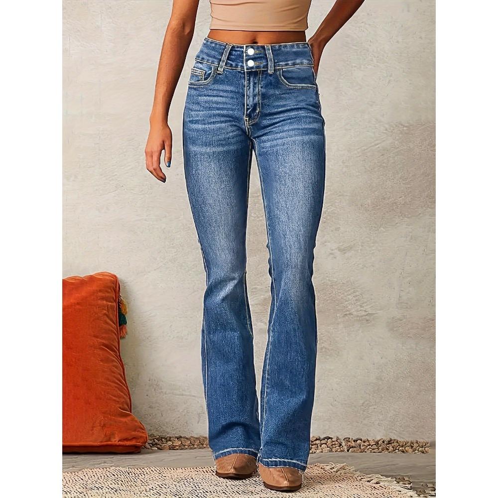 Damen Mittelhohe Schlagjeans Stretch Gewaschene Denimhose Elegante Streetwear Bootcut Jeans