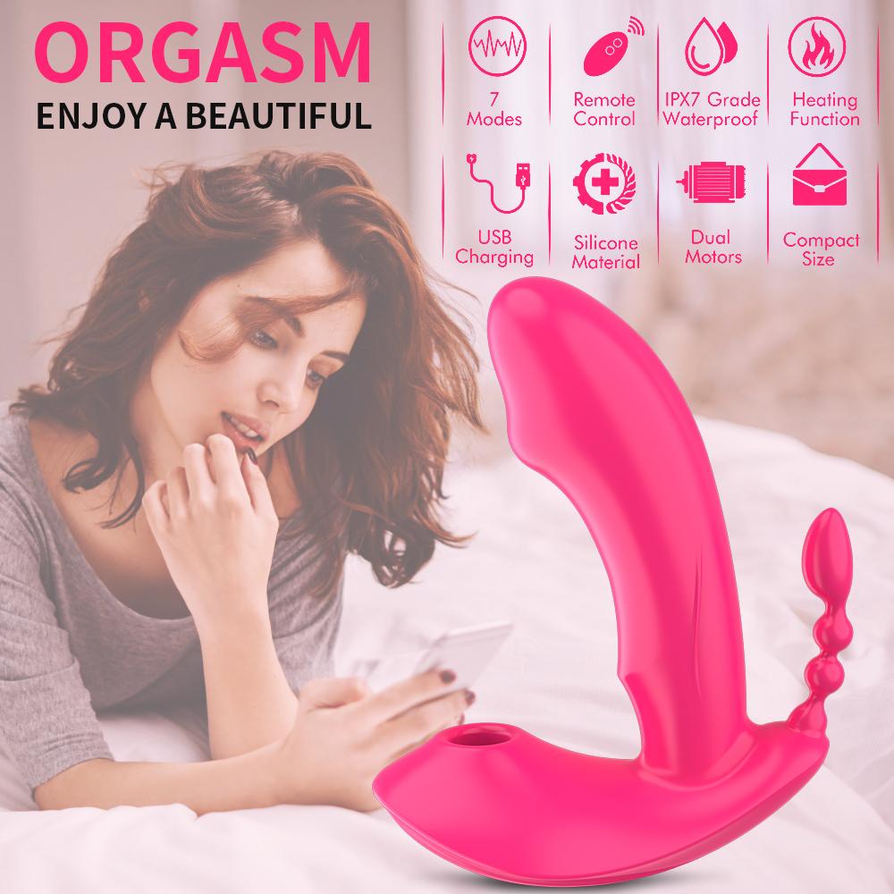 Wearable Sucking Dildo Vibrator 3 In 1 G-Spot Clitoris Stimulator Orgasm Anal Viginal Massager Machine Adult Sex Toys For Women