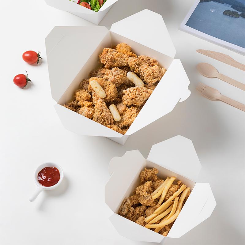 50-Pack Disposable White Paper Takeout Boxes for Salads, Fried Rice, and Fried Chicken