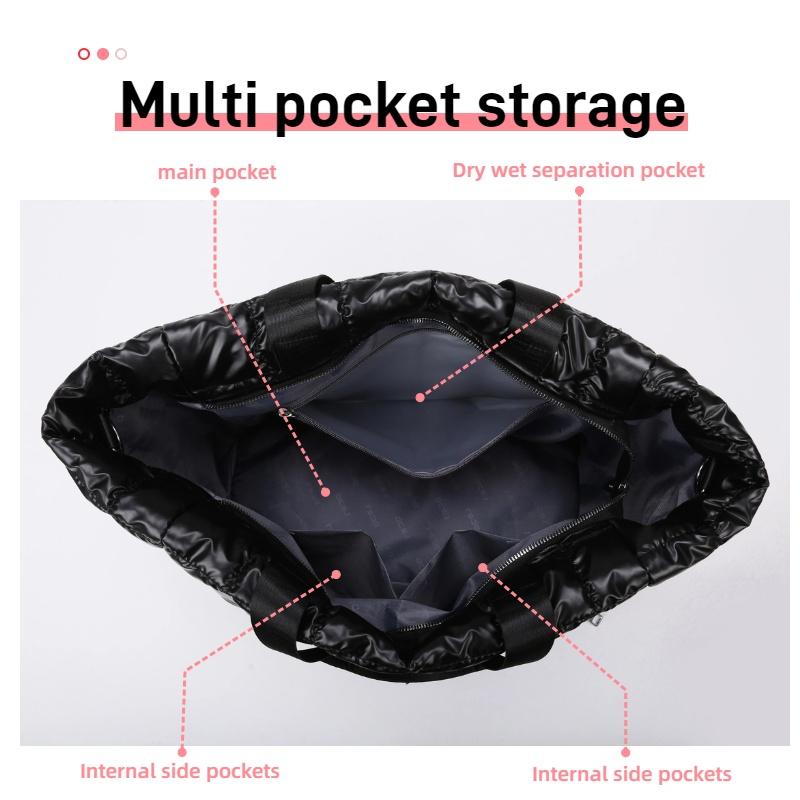 Large Capacity Quilted Tote Bags for Women Solid Color Women's Shoulder Bag for Gym Travel Fashionable Nylon Winter Padded Handbag