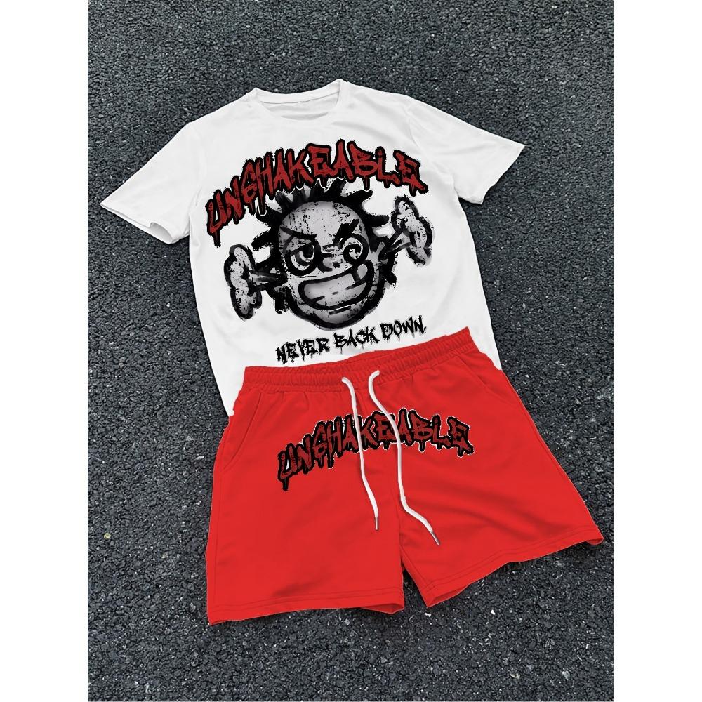 Cartoon Skull Letter Printed Men's T-shirt and Shorts 2 Piece Set Summer Casual Outfit for Men's and Women's Clothing