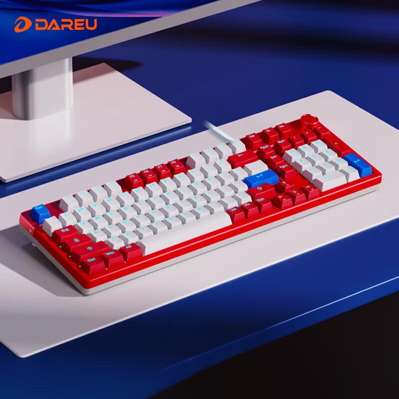 DAREU EK815PRO 98-Tasten kabelgebundene mechanische Tastatur mit Multimedia-Drehregler