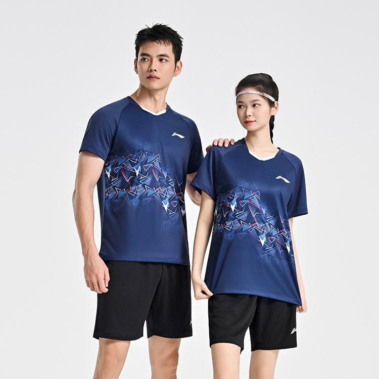 Li Ning Badminton Collection Badminton Jersey Set Unisex Dark Ship Blue AATV009-3