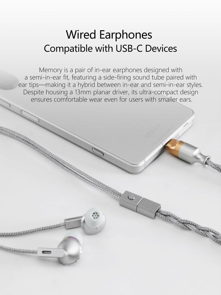 ddHiFi E13P (Memory) 13mm Super Linear Planar Driver HiFi Earphones Compatible with USB-C Smartphones and Other Devices, Supports Microphone Calls