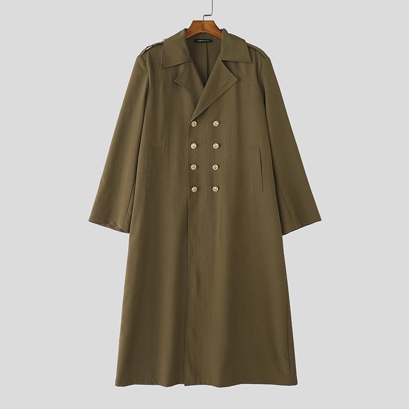 INCERUN Herbst Herren Zweireihiger Langarm Windbreaker Langer Übermantel Mäntel