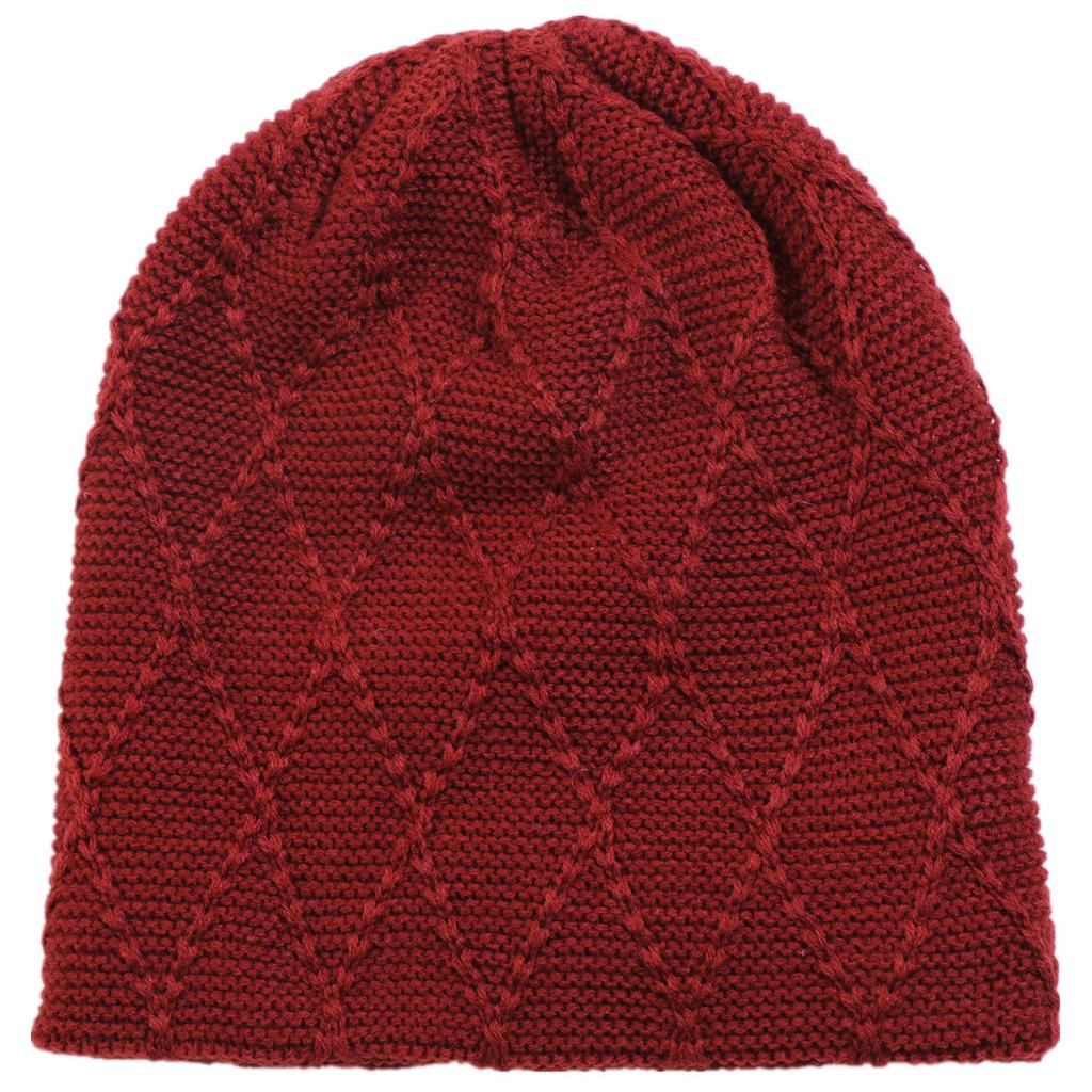 New Men's and Women's Knitted Pullover Solid Color Grid Rhombus Plus Velvet Woolen Hat Autumn and Winter Ear Protection Pile Hat