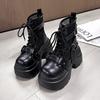 Fashion Designer Women's Short Boots New Early Autumn Mesh Leather Chunky Boots Gladiator High Platfom Buckle Goth Boots Mujer Zapatos