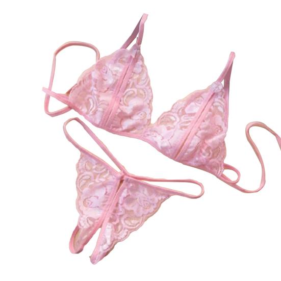 Sexy Women Sheer Lace Bandage Bra Open Crotch G-String Erotic Underwear Set