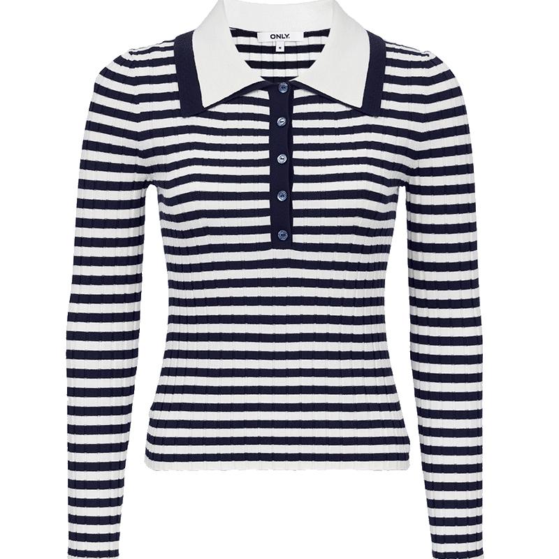 

ONLY Women s Slim Fit Striped Double-Lapel Knit Sweater S