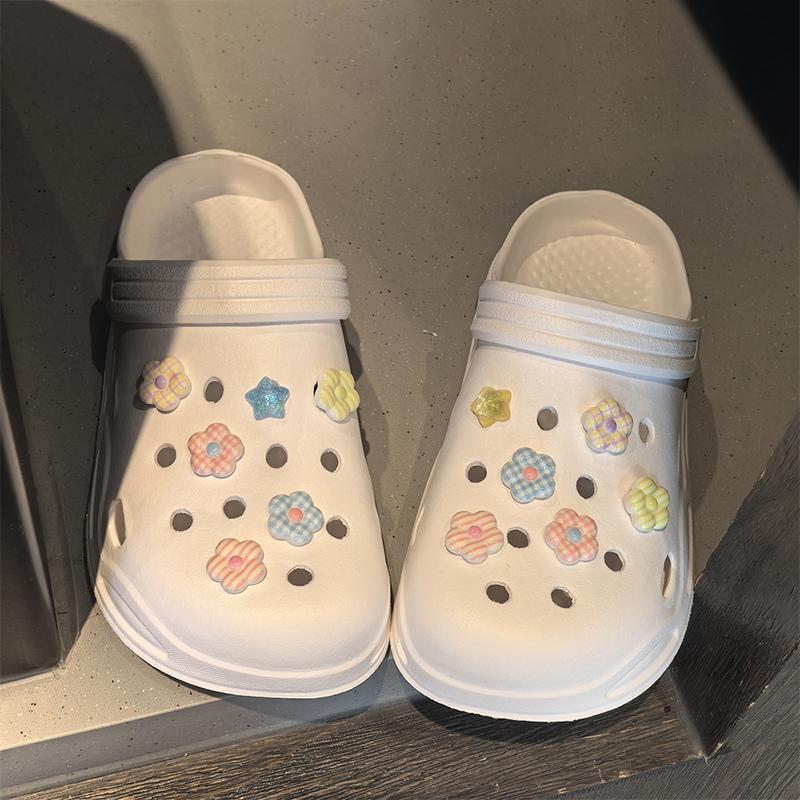 Dopamine Plaid Flowers Jelly Shoes Sandals Accessory Diy Decorative Shoe Flower Slippers Shoe Buckle Accessories