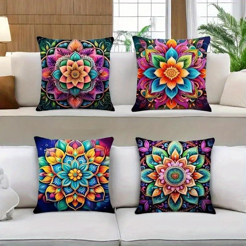 4 stuks Mandala Boheemse dubbelzijdige Bedrukte kussensloop Korte pluche Geschikt voor woonkamers slaapkamers banken sierkussenhoes 60x60cm