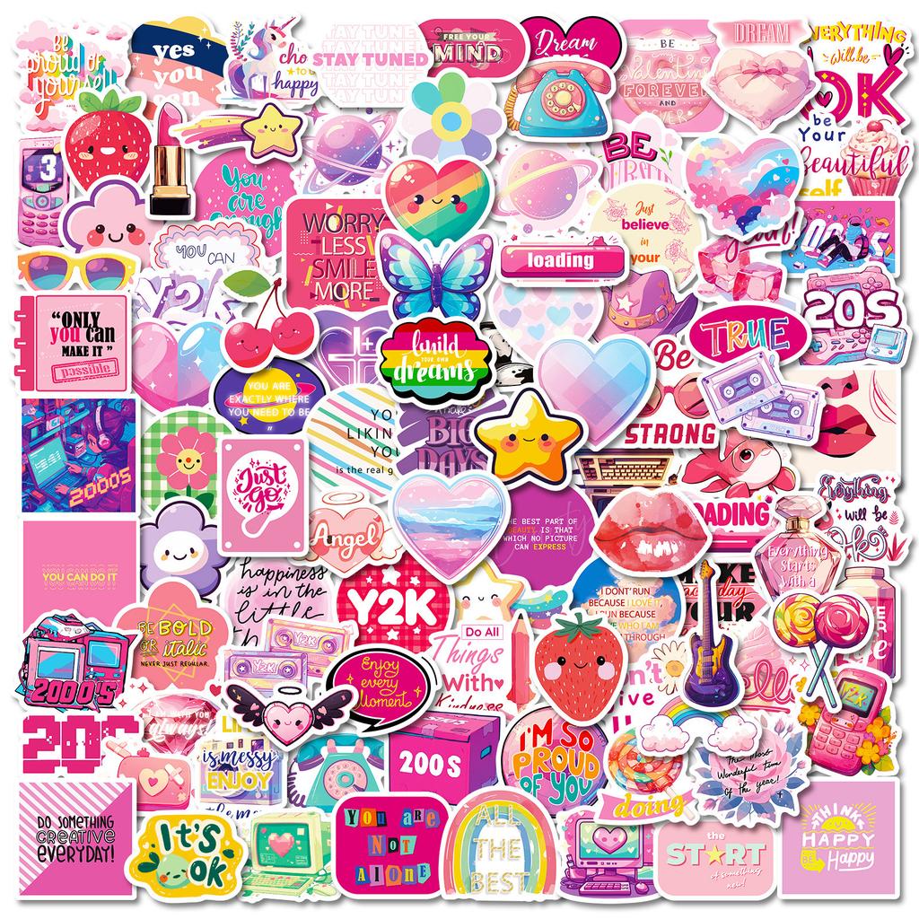 100 Pink Items Y2K Millennial Style Cute Sticker Strawberry Game Console Decoration Diy Handbook Graffiti