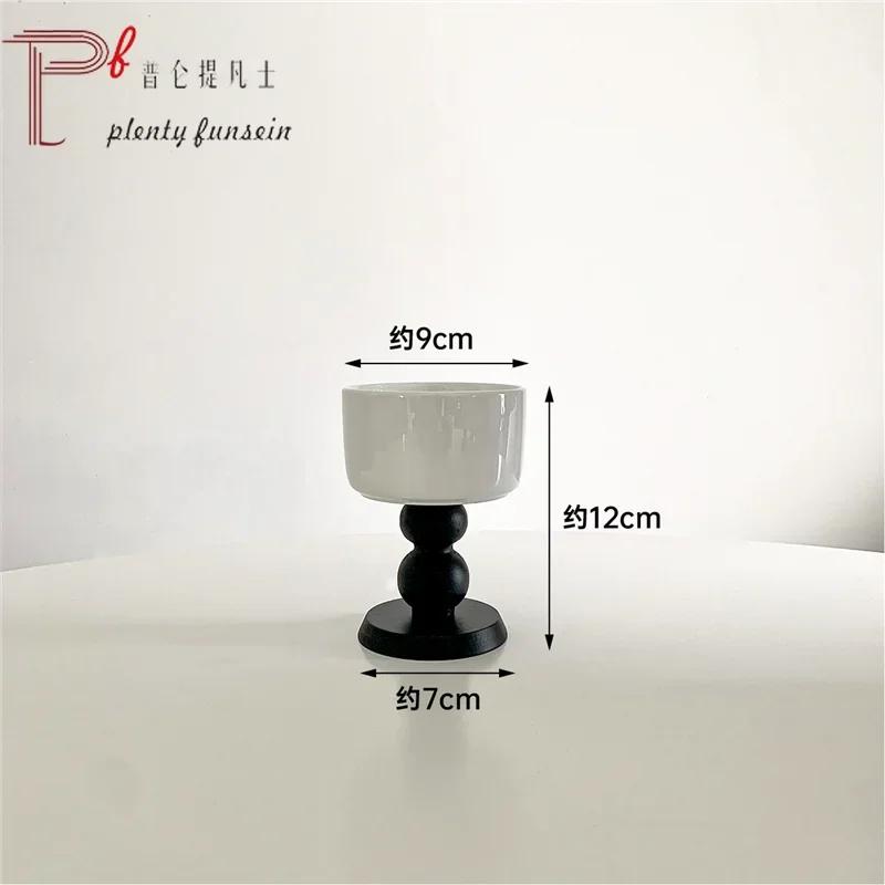 Ins French Retro Solid Wood Splicing Ceramic Goblet Coffee Cup Tray Tableware Home Decoration Photo Props