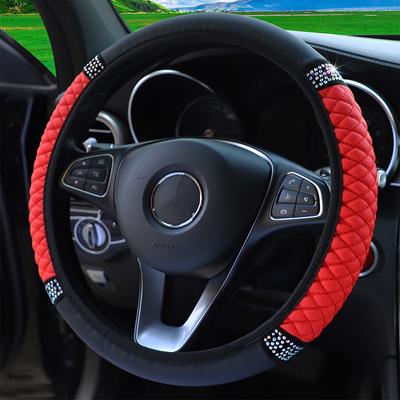 Univerzální 37-38 cm PU kůže Bling Potah na volant do auta Štrasový potah na volant Dekor do interiéru auta