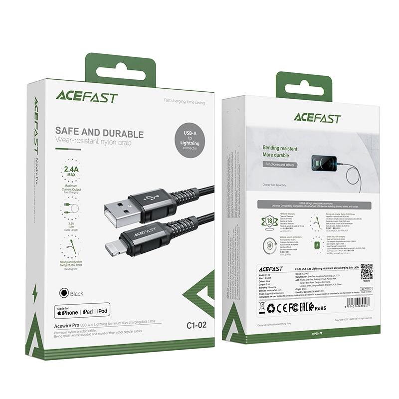 Acefast Kabel Mfi Usb - Lightning 1,2M, 2,4A Czarny (C1-02 Black)