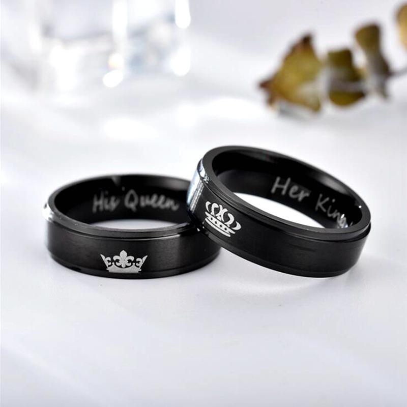 Stainless Steel Couple Ring Her King His Queen Fashion Titanium Steel Crown Ring