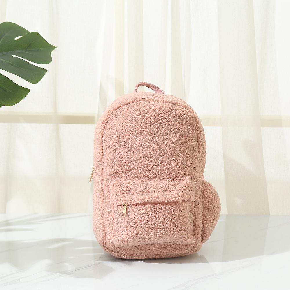 

Personalised Embroidery Lamb Fleece Backpack Embroidered Portable Children Travel Shopping Rucksack Women s Shoulder Backpack No Need Custom розовый