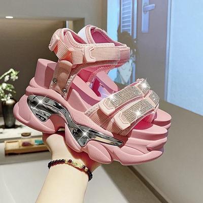 Summer High Platform Women Sandals Buckle 10CM Wedges Bling Shoes Fashion 2025 Outside Chunky Sandals Beach Casual Slides Woman