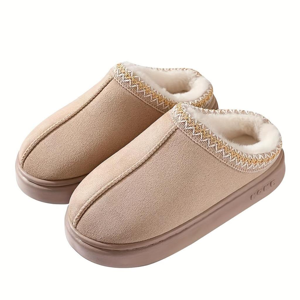 Couple Thick Sole Slippers, Memory Foam Insole, Warm Fabric Lining, Stitched Upper Design, Non-slip EVA Sole, Easy To Put On And Take Off Home Shoes