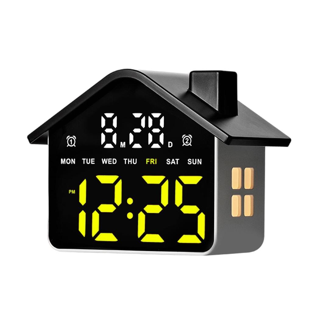 LED House Shape Digital Alarm Clock with Night Light Multi-Functional House Clocks Brightness Adjustment for Bedroom Living Room