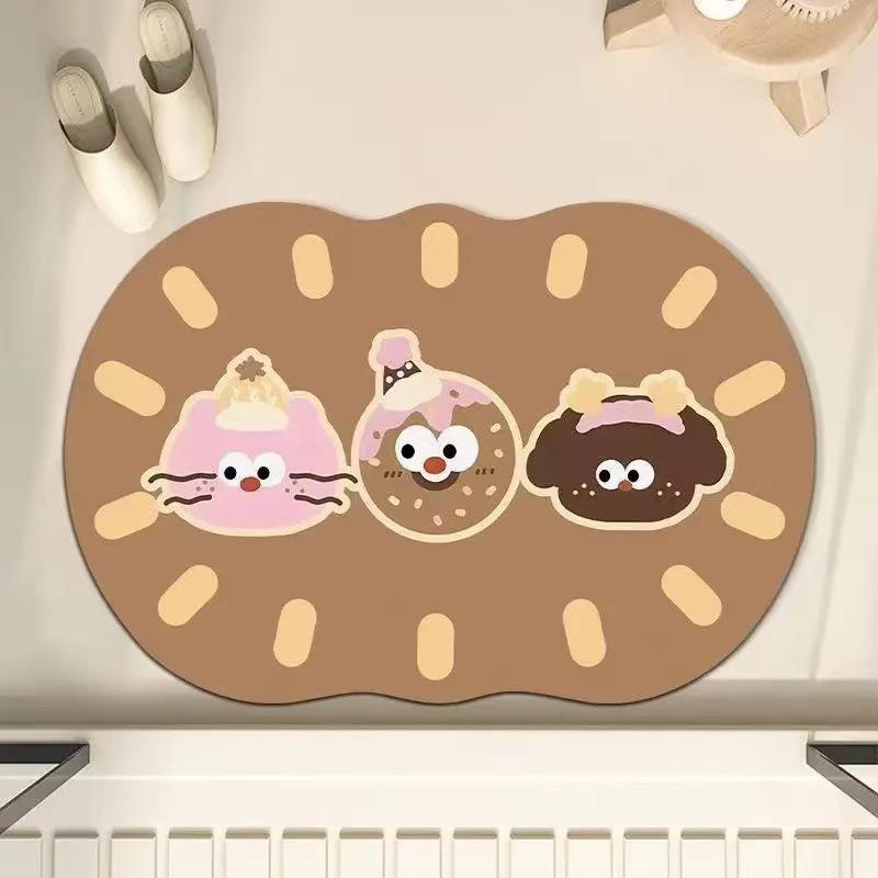 Cute Cartoon Quick-Dry Diatomaceous Earth Bathroom Mat - Non-Slip, Absorbent Foot Pad for Toilet & Entrance