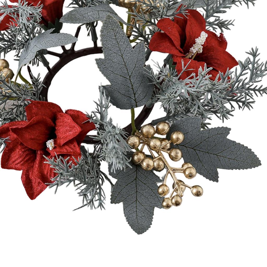 Christmas Candle Ring Wreath Flower Wreath Candle Pillar Holder Candle Wreath Garland for Bar Xmas Tabletop Centerpiece Party