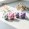 Metal Ring Cat Ornament 3D Printed Head Keychain, Cute Kawaii Kitten Bag Charm with Pearlescent Finish & Bright Green Eyes, Lightweight Animal Pendant