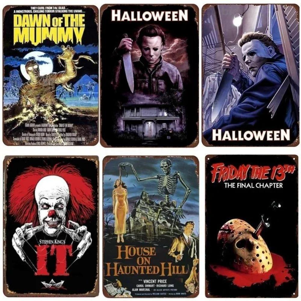 Kovové nástěnné umění Halloweenská hororová dekorace 20x30cm Domácí Jeskynní Muž Filmová cedule