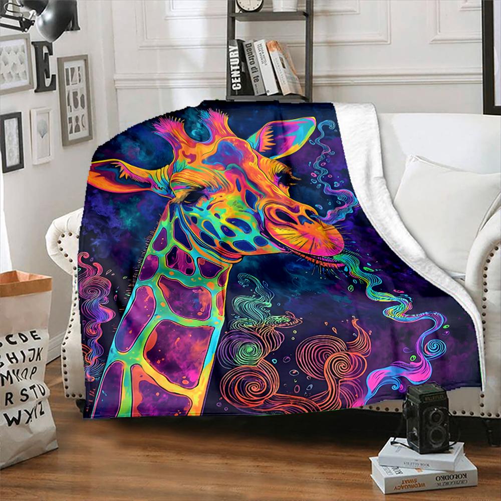 1Pc Colorful Giraffe Psychedelic Art Printed Blanket All Seasons Multi-Purpose Blanket Suitable For Sofa, Camping, Travel, Car