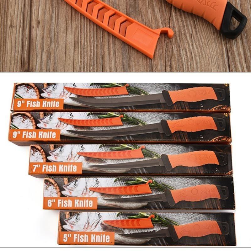 Non-slip Fish Scale Scraper Stainless Steel Fish Fillet Cutting Knife Rubber Handle Multifunctional Fishing Knife Fishing Tool Fishing Gear