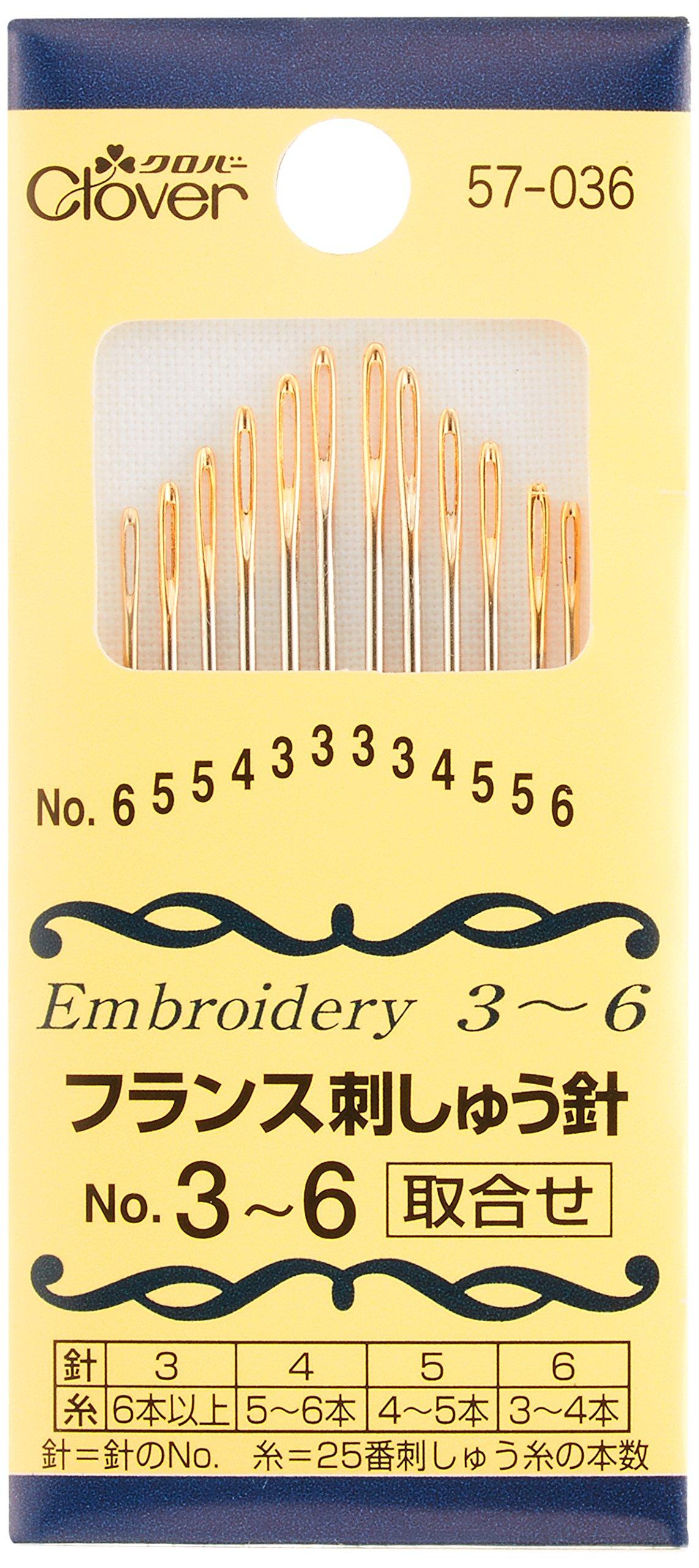 Clover French Embroidery Assortment 12 Needles, No. 3-6, needles, 57-036 золотой