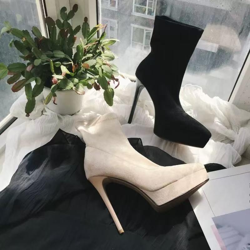 Fall/Winter  Stiletto Stretch Boots Pointed Toe Platform Suede Slean Sexy Temperament Booties
