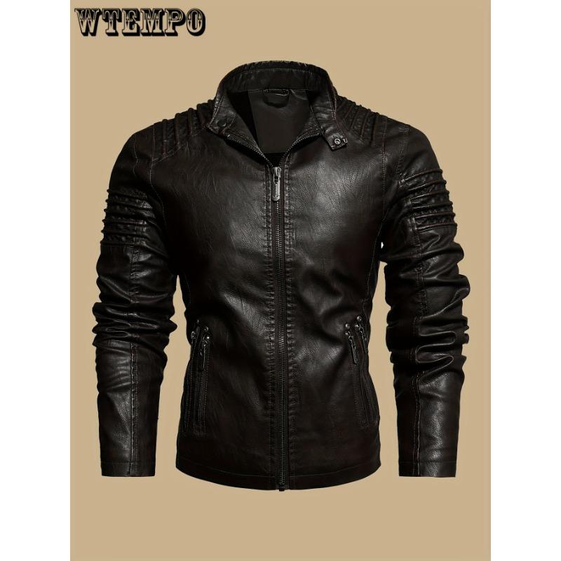 Men's Solid Color Retro PU Leather Jacket-Multi-pocket Street Stylish Classic Bomber JacketSuitable for Casual Wear, Perfect Gift for Fashionable Men