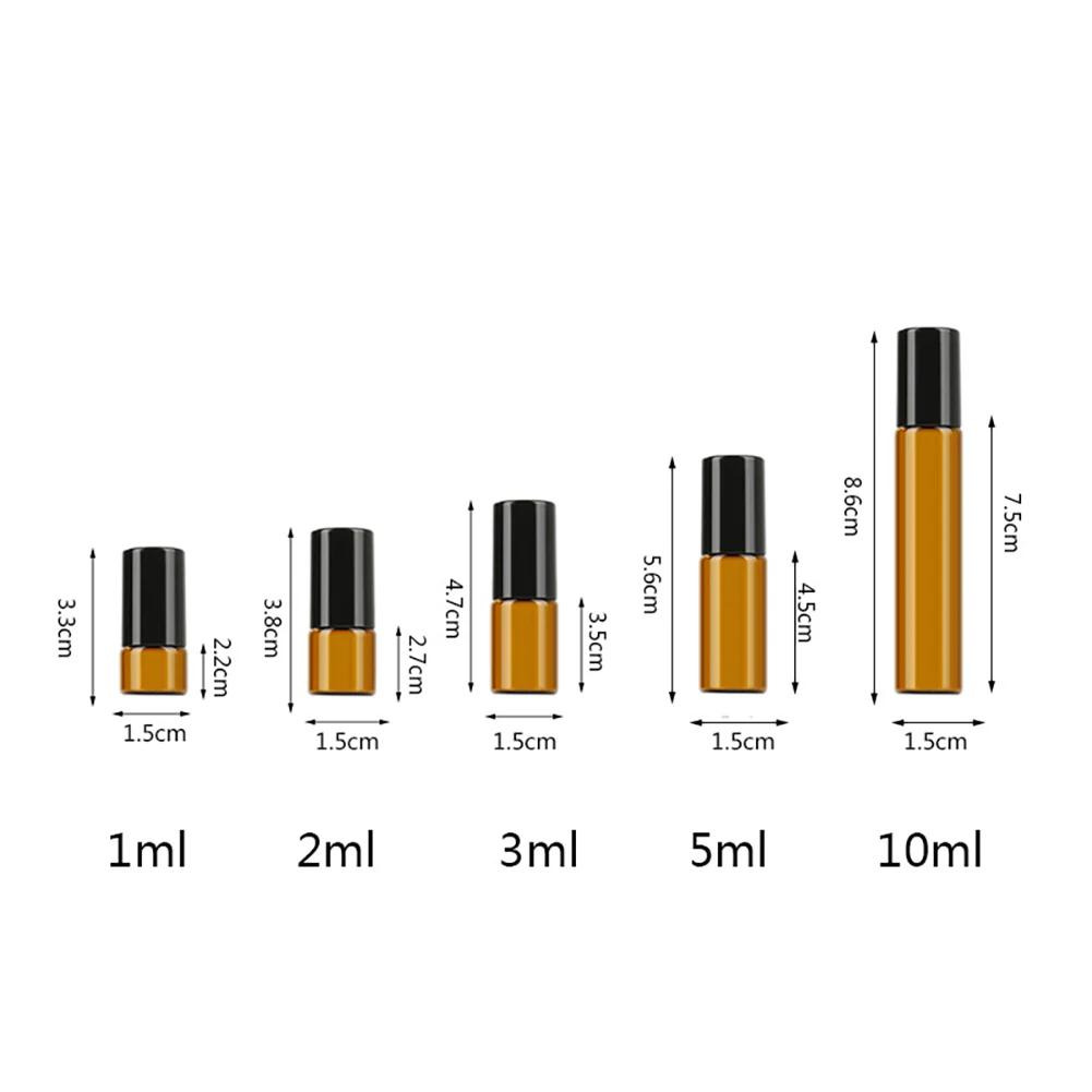 5-50pcs 1ml 2ml 3ml 5ml 10ml Glass Roll On Bottles For Essential Oils Amber Refillable Glass Roller Metal Oil Vials Mini Bottle