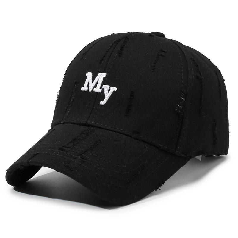 Fashion Washed Hole Letter Hat Embroidered Baseball Cap Men'S And Women'S Spring And Autumn Soft Top Cap